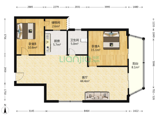 扶轮大厦 2室1厅1卫 127平方