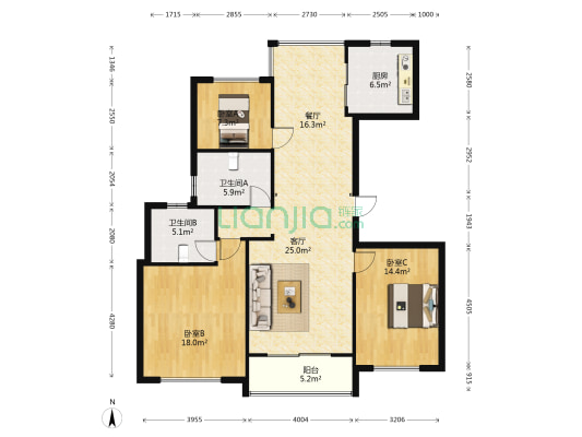 中联明珠园 3室2厅2卫 137平方