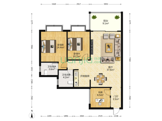御景湾 3室1厅2卫 108平方