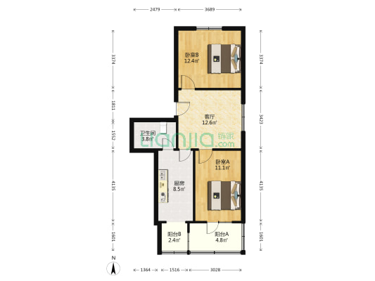 市一招宿舍 2室1厅1卫 71平方