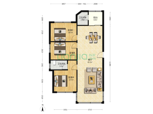 金穗苑 3室1厅2卫 100平方