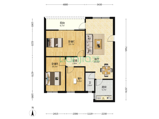 安业住宅区 3室1厅1卫 88平方