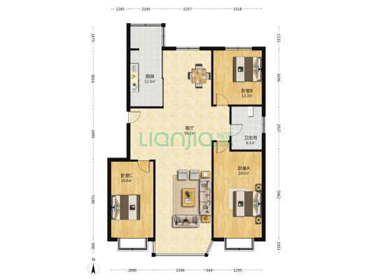吉星V园 3室1厅1卫 152平方