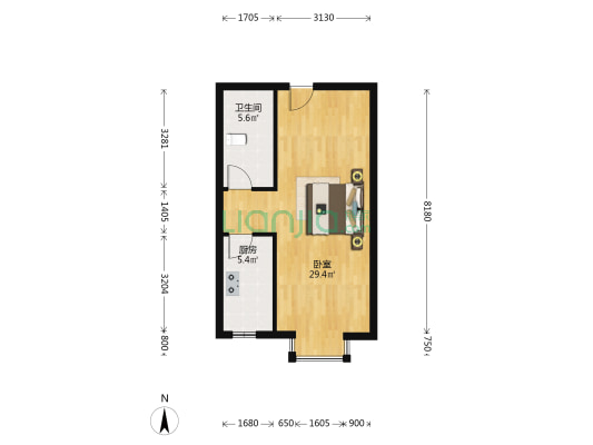 房本满二，毛坯房随意装修，采光无遮挡。。-户型图