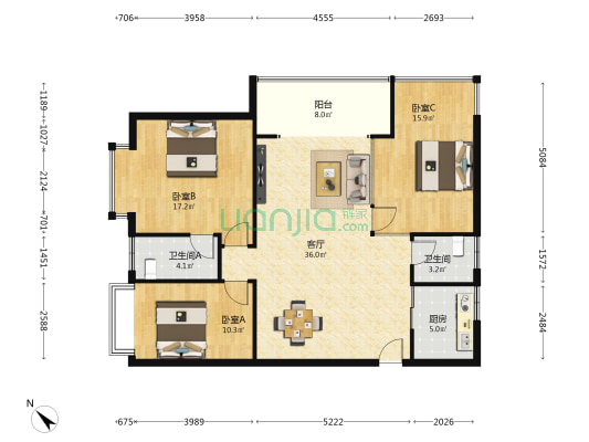 首领公馆 3室1厅2卫 130平方