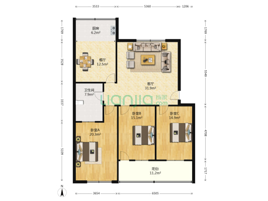 文昌西苑 3室2厅1卫 138平方