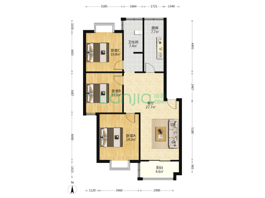 蜀峰湾 3室1厅1卫 96平方