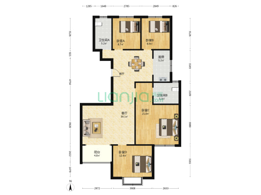 龙泽嘉园 4室1厅2卫 148平方