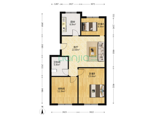 海都嘉苑 2室1厅1卫 91平方