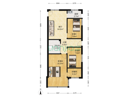 群艺大楼 3室1厅1卫 77平方
