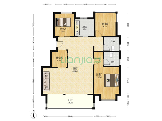 万科锦上光曜东区 3室1厅2卫 127平方
