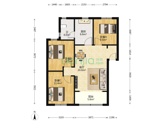 天心区教师村 3室1厅1卫 88平方