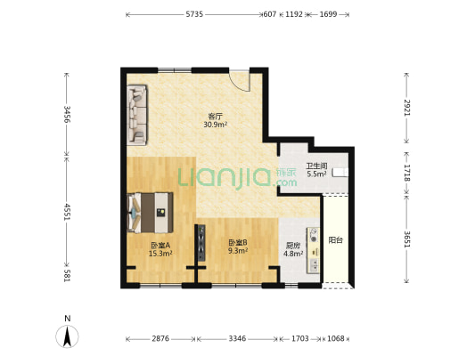 悦达新天地 2室1厅1卫 89平方