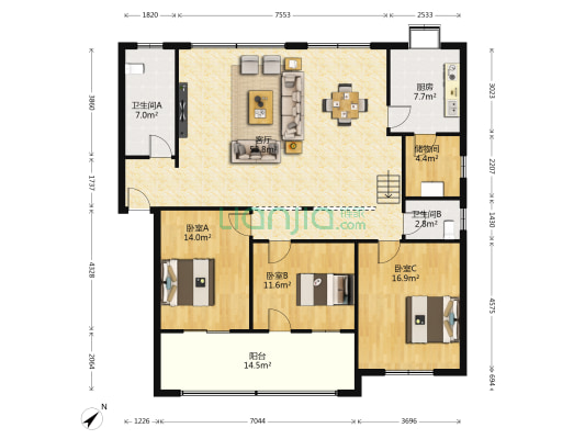 巡警家属院 3室1厅2卫 166平方