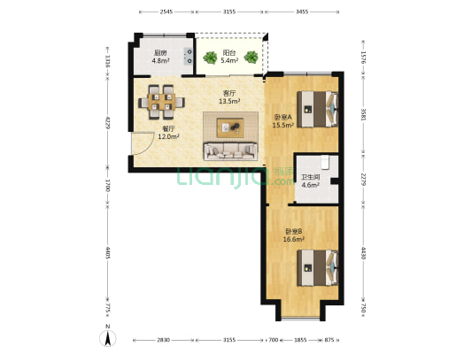 景瑞花苑 2室2厅1卫 90平方