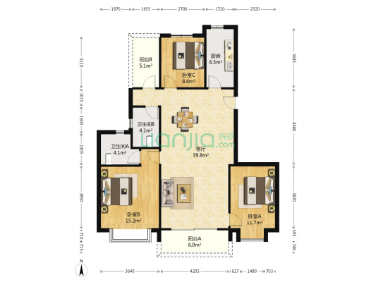 恒大御龙湾 3室1厅2卫 129平方