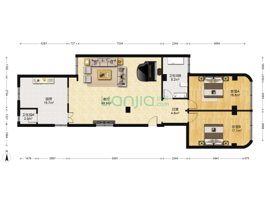 润城佳园 2室1厅2卫 149平方