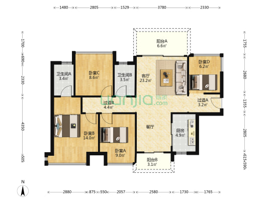 国创星汇花园 4室1厅2卫 106平方
