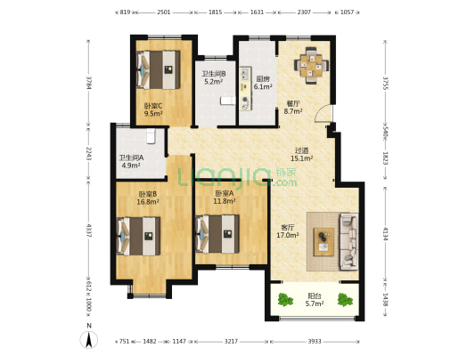 万和家园(海门市) 3室2厅2卫 127平方