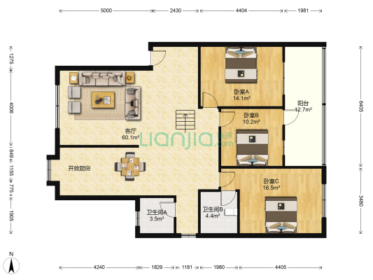 螺丝港安居工程A区 3室1厅2卫 143平方