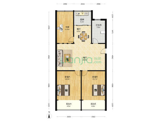 城市花园 3室2厅1卫 126平方