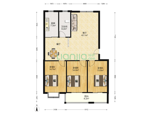 阳光静苑 3室1厅1卫 135平方