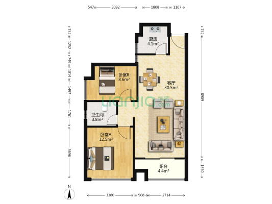湘府十城 2室1厅1卫 80平方