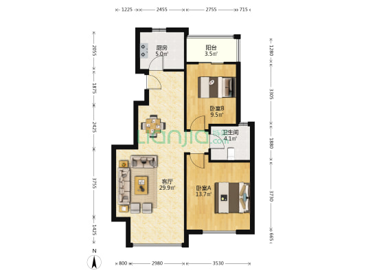 桢楠园 2室1厅1卫 92平方