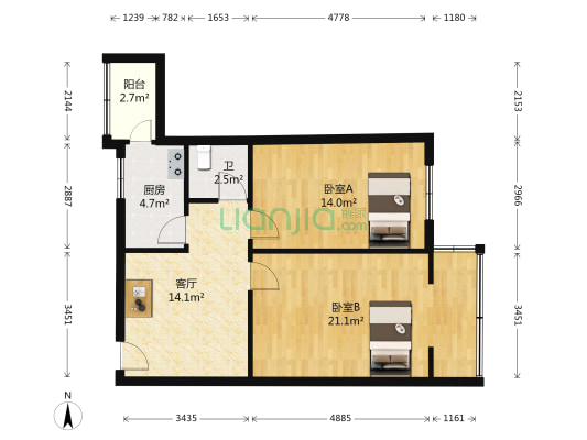 山河小区 2室1厅1卫 71平方