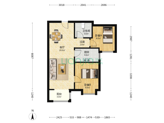 哈洛小镇 2室1厅1卫 73平方