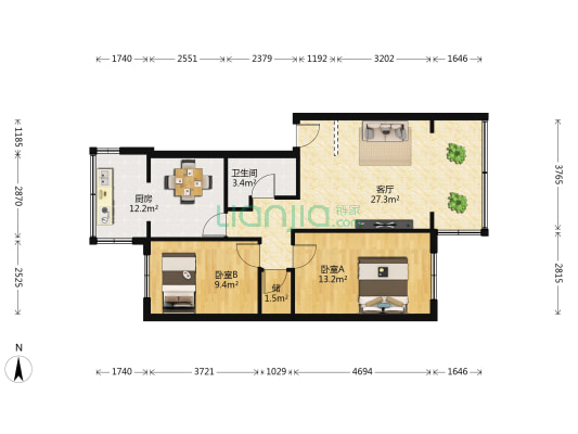 沁和苑 2室1厅1卫 85平方