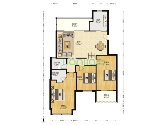 融信西班牙 3室1厅2卫 126平方