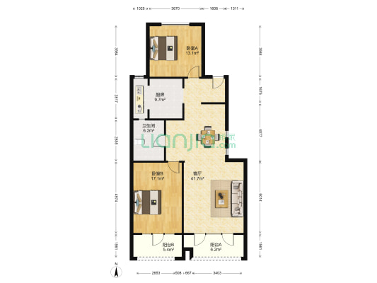 筑和江南岸 2室1厅1卫 114平方