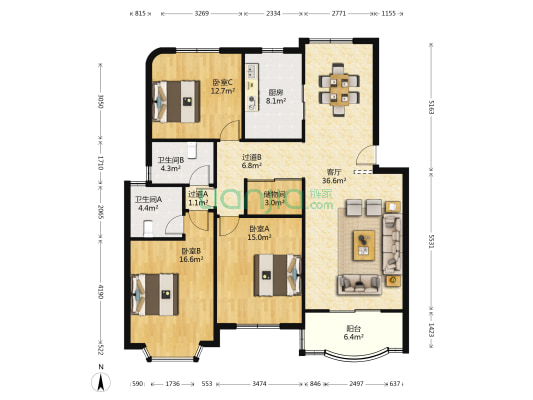 嘉丰新苑 3室1厅2卫 133平方