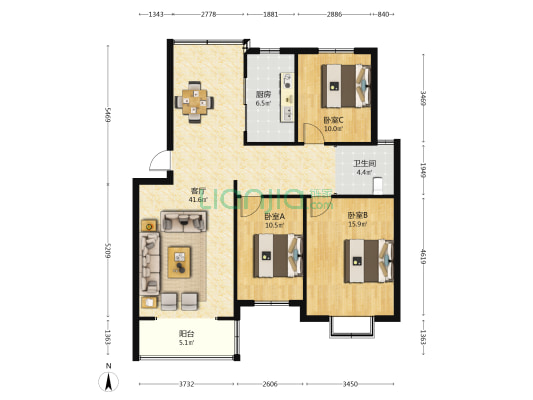 滨江三期 3室1厅1卫 113平方