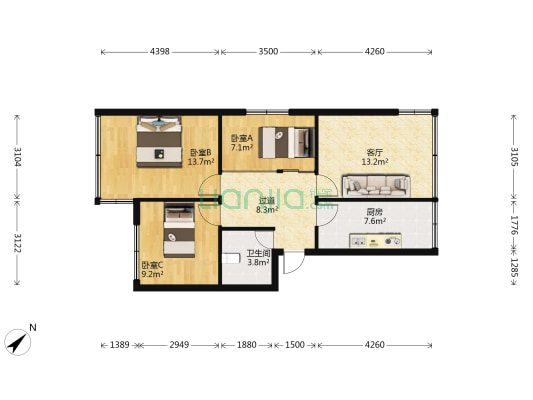 花溪大道北段190号 3室1厅1卫 76平方