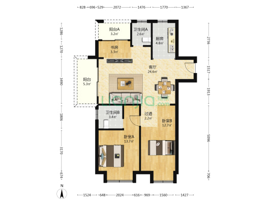 云棠苑 3室1厅2卫 98平方