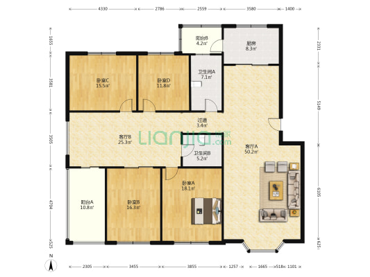 建设公寓小区 4室2厅2卫 213平方