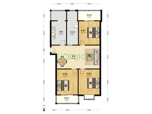 家泰楼 3室1厅1卫 125平方