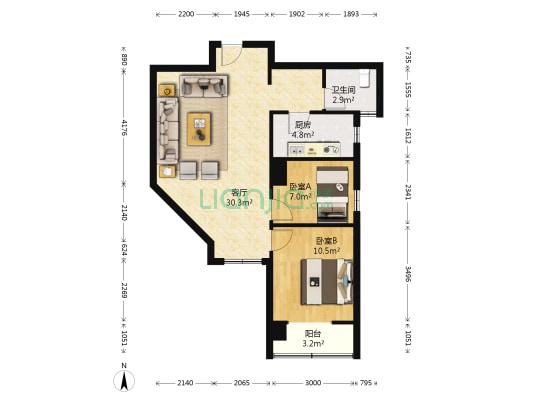 钻石星城 2室1厅1卫 85平方