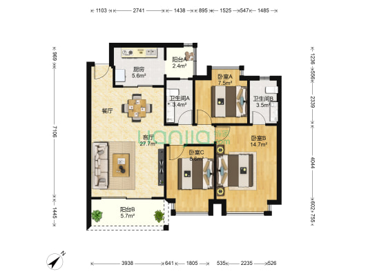好望角 3室1厅2卫 94平方