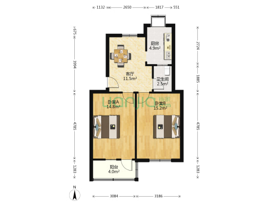 简易社区外贸小区 2室1厅1卫 63平方