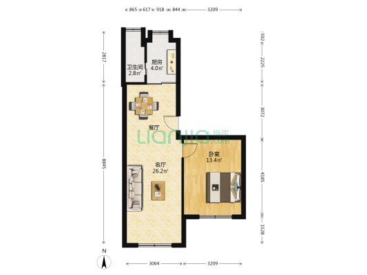 北京西路287号 1室1厅1卫 54平方