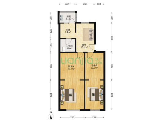 航天小区 2室1厅1卫 84平方