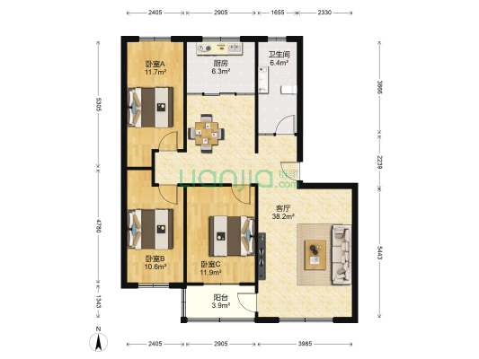 恒星花园 3室1厅1卫 111平方