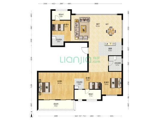 大东海融江府 4室1厅3卫 179平方