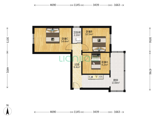 西三四小区 3室0厅1卫 65平方