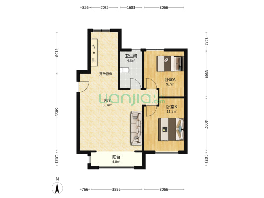 南城时光 2室1厅1卫 94平方