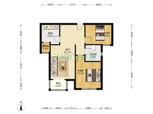 馨如园 2室1厅1卫 84平方