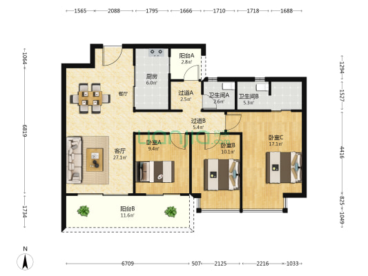 万科公园城市三期 3室1厅2卫 123平方